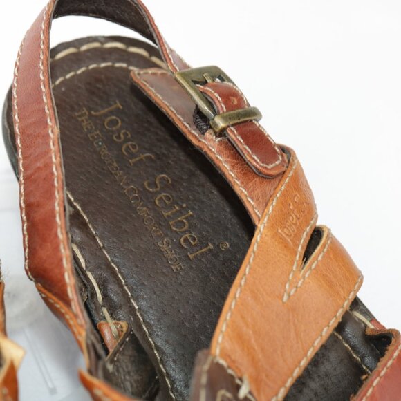 Josef Siebel Womens Sandal Size 38 7 Tan Brown Leather Heel Strappy Slingback - Picture 9 of 13